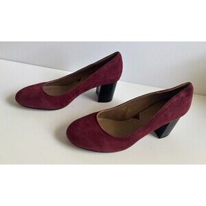 New! Adrienne Vittadini Maroon Suede Platform Block Heel Pumps Women's Shoes 7.5